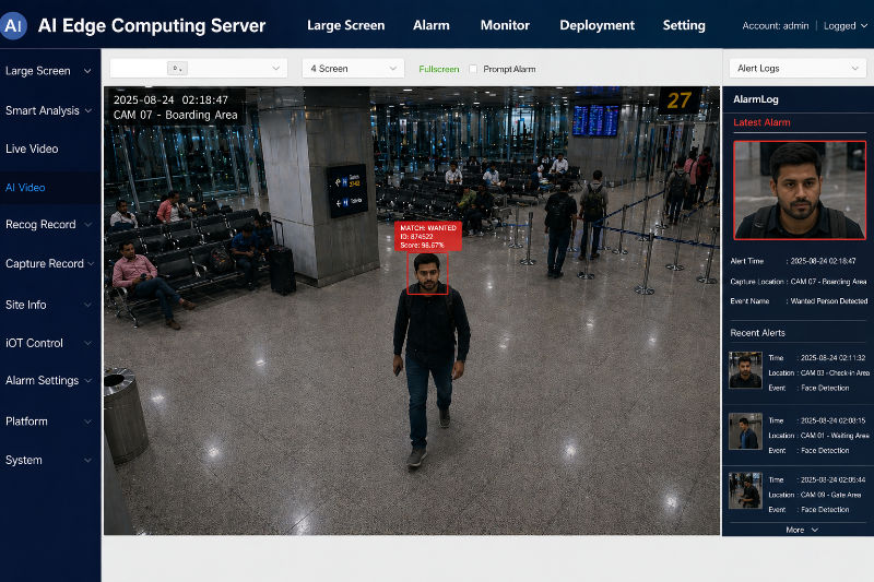 Video analytics detecting and comparing faces in a high-traffic airport environment