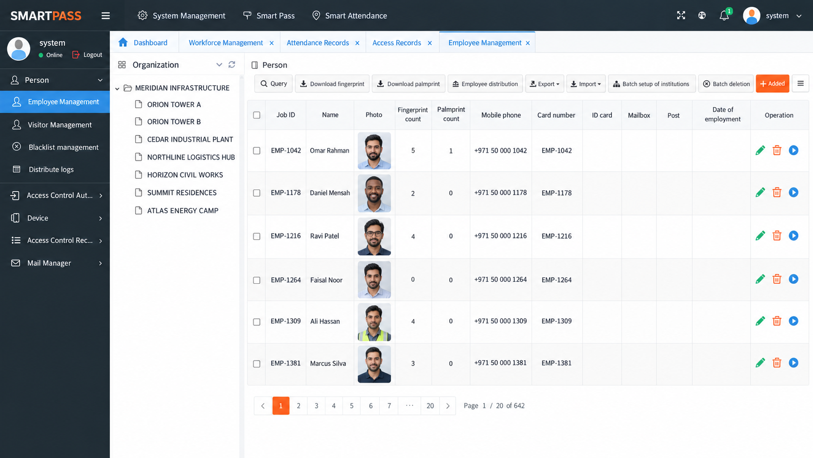 SmartPass centralized workforce administration with fictional construction and industrial sites